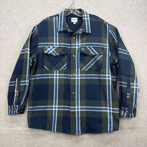 Heybo Shirt Mens Medium Green Blue Plaid  Flannel Shacket Jacket Lumberjack Snap